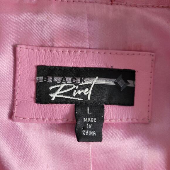 Vintage Black Rivet Womens L Bubblegum Pink Leather Jacket Collared Blazer - Picture 4 of 9